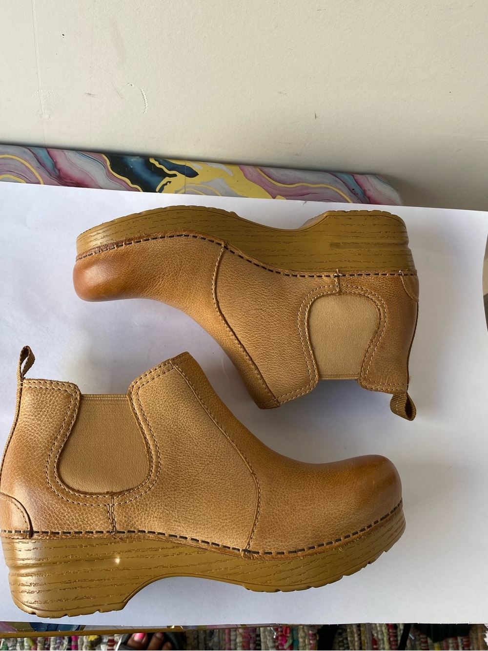 Dansko Frankie Honey Tan Leather Chelsea Clog Ankle Boots Size 39/8.5 - Picture 2 of 11